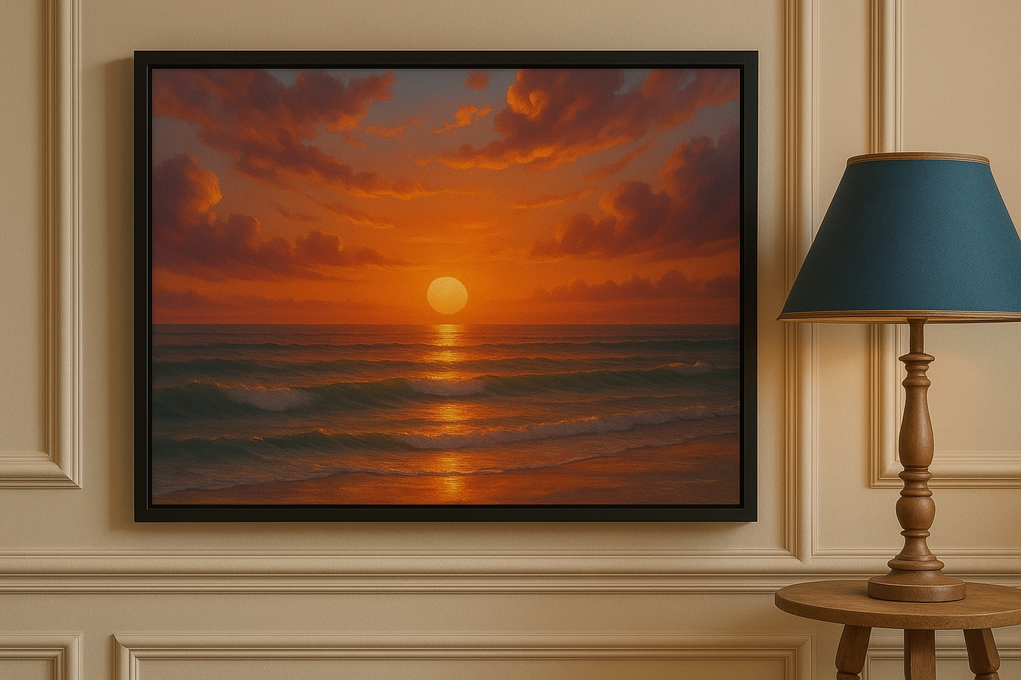 Luxury Sunset Beach Wall Art – Coastal Ocean Canvas Print for Living Room, Bedroom, or Office Décor