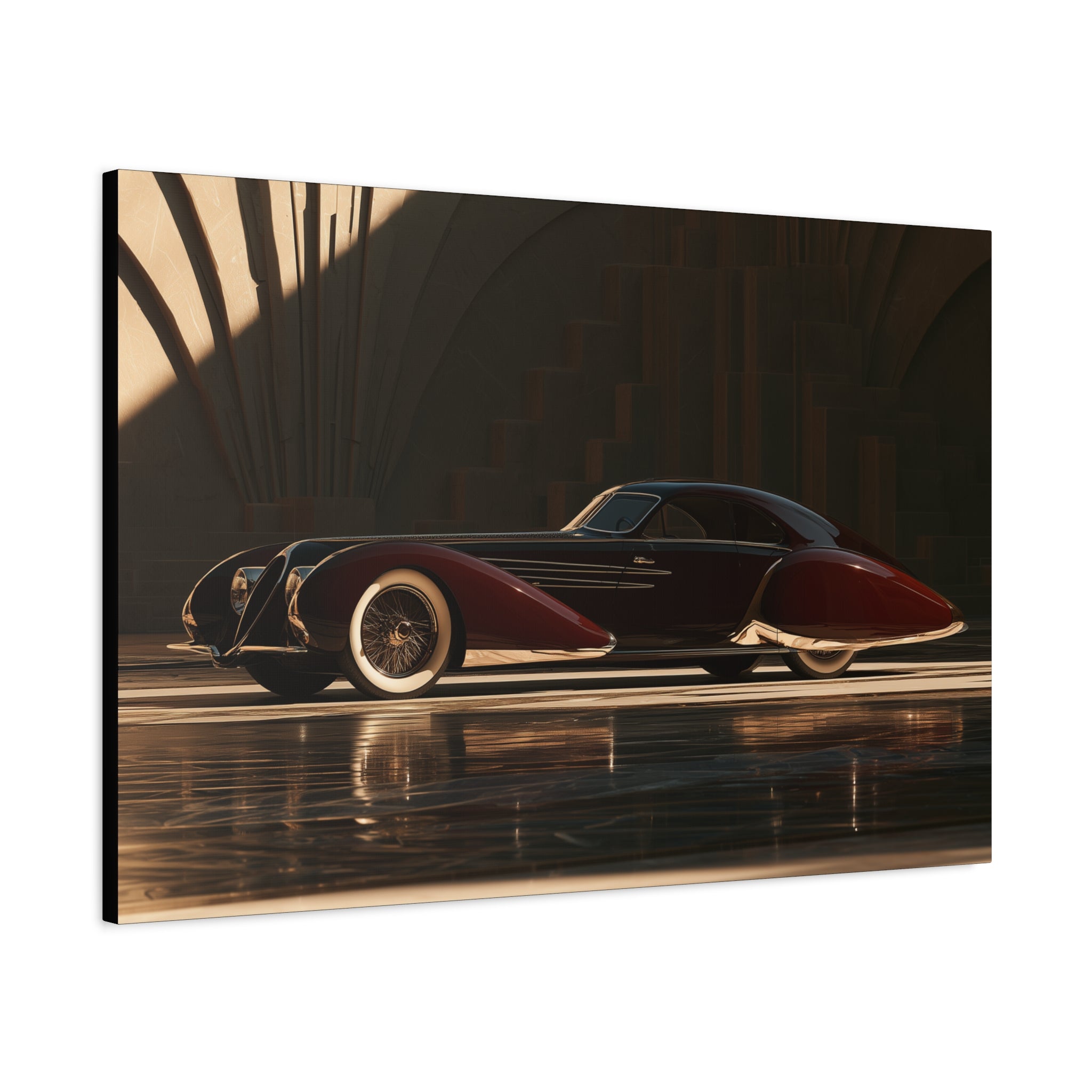 No. 7 Art Deco Vintage Car Canvas Art | Luxury Retro Automotive Print | Sleek Black & Crimson Pre-War Streamliner Decor