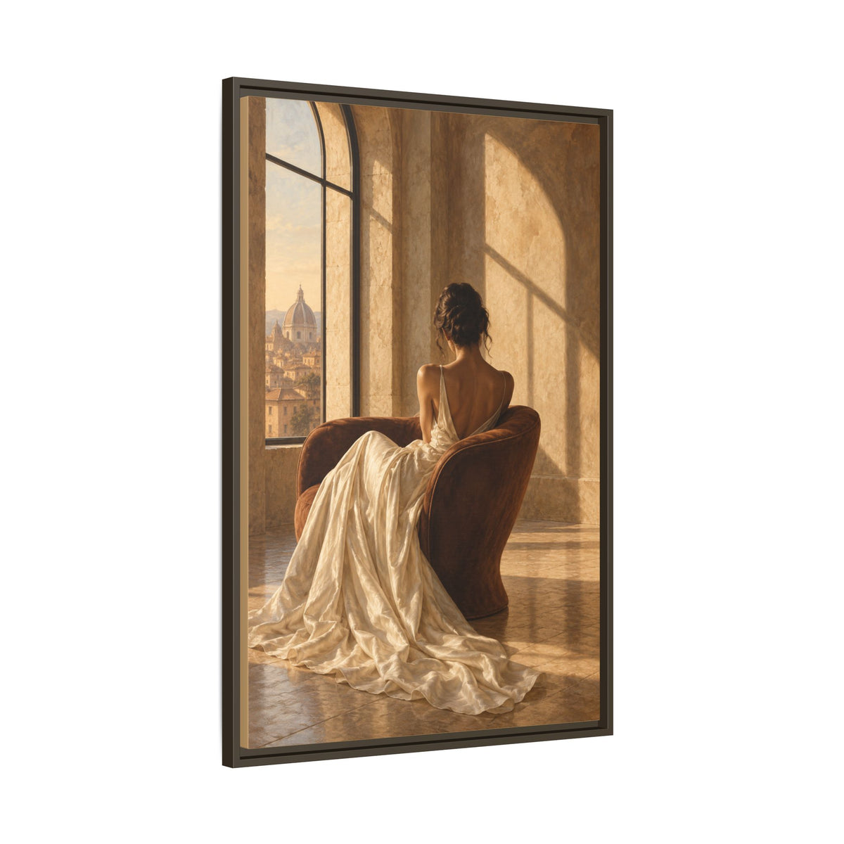 Golden Hour No. 36 | Woman in Ivory Floating Frame Canvas Wall Art