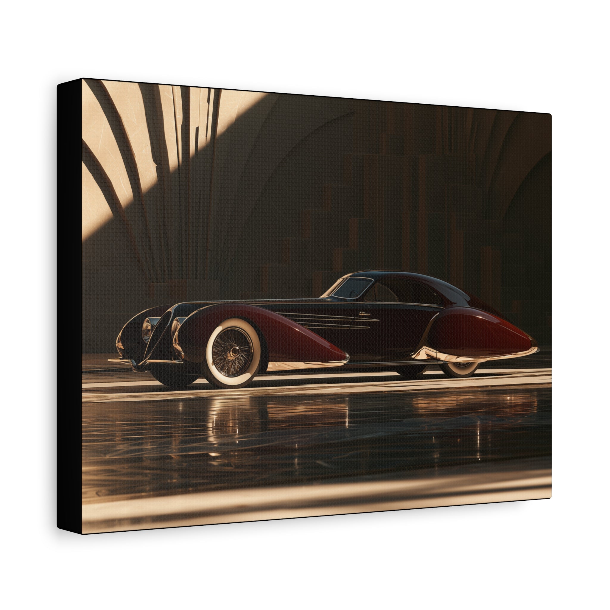No. 7 Art Deco Vintage Car Canvas Art | Luxury Retro Automotive Print | Sleek Black & Crimson Pre-War Streamliner Decor
