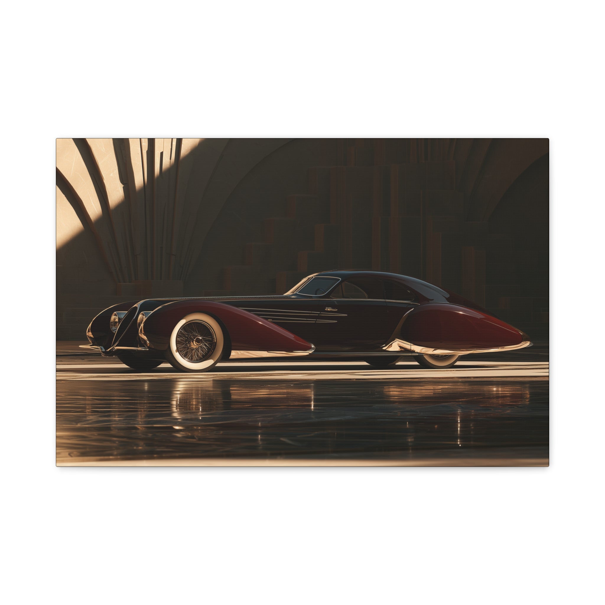No. 7 Art Deco Vintage Car Canvas Art | Luxury Retro Automotive Print | Sleek Black & Crimson Pre-War Streamliner Decor