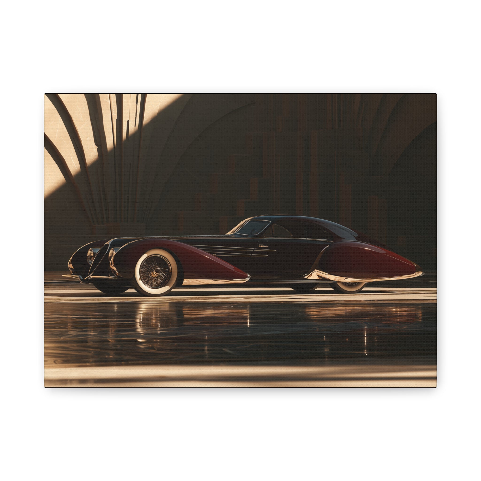 No. 7 Art Deco Vintage Car Canvas Art | Luxury Retro Automotive Print | Sleek Black & Crimson Pre-War Streamliner Decor