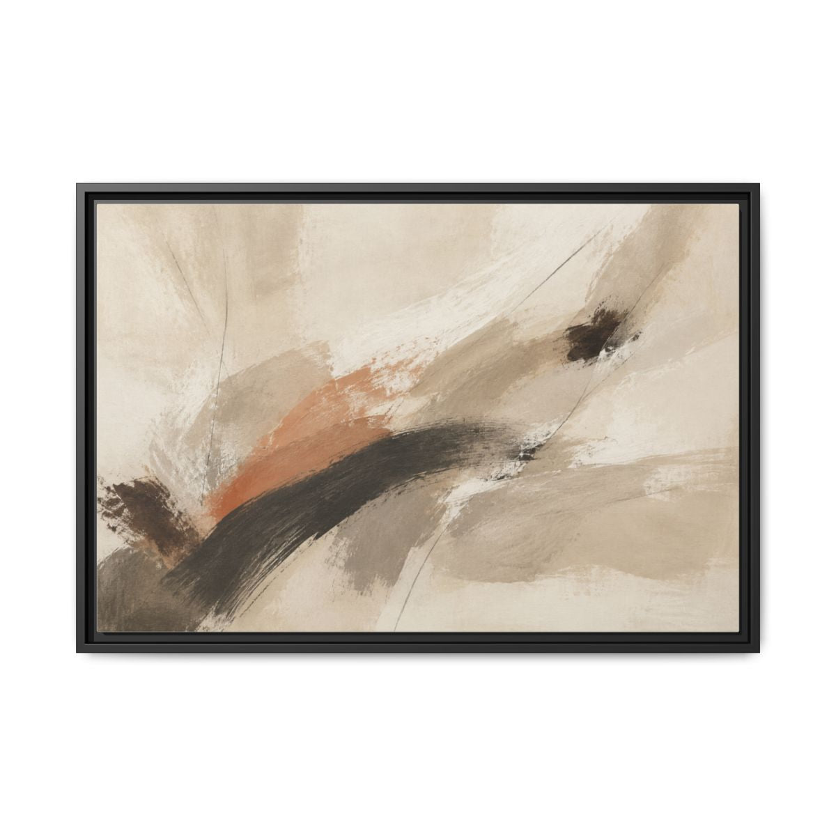 Neutral Abstract Horizontal Framed Canvas | Stillness in Motion No. 14