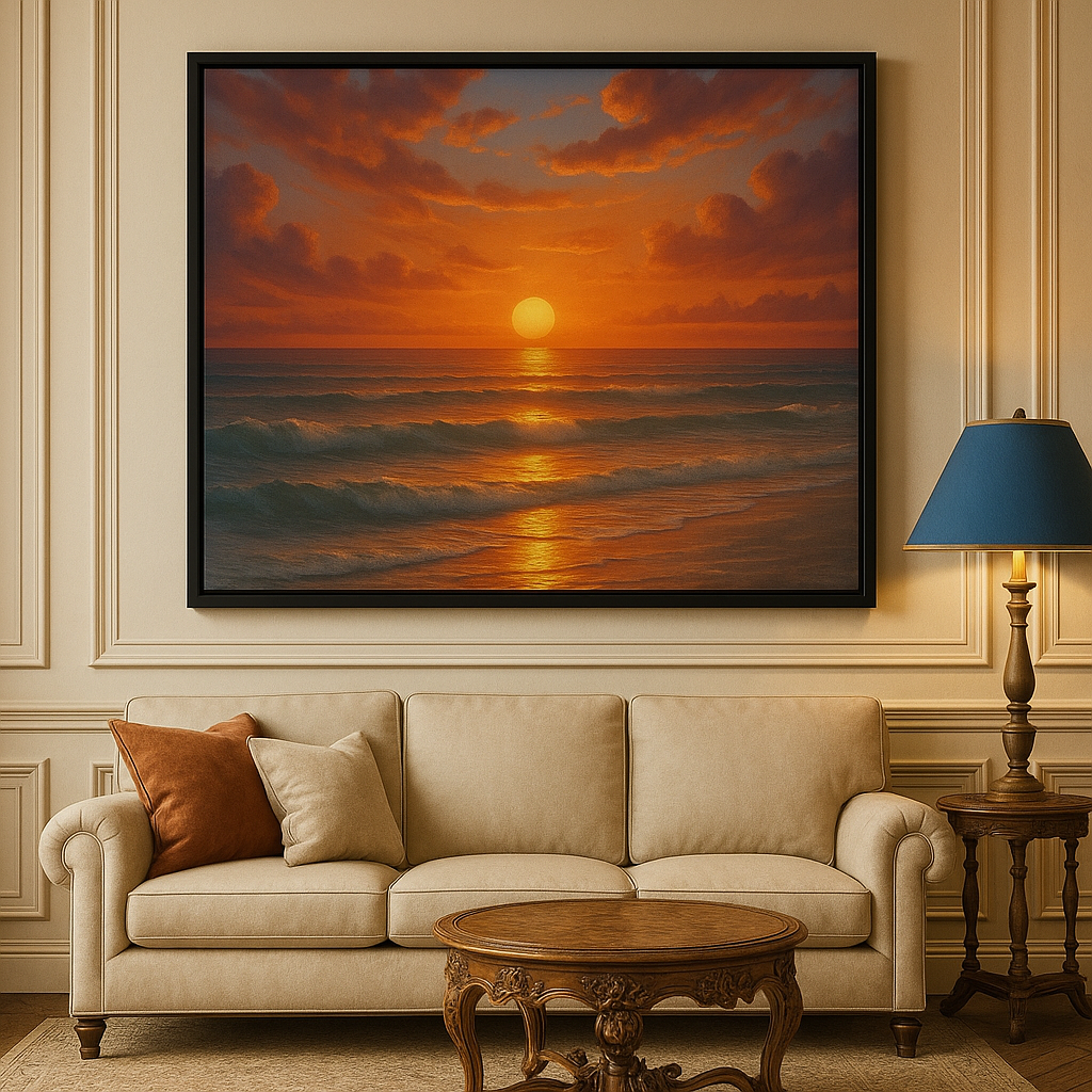 Luxury Sunset Beach Wall Art – Coastal Ocean Canvas Print for Living Room, Bedroom, or Office Décor