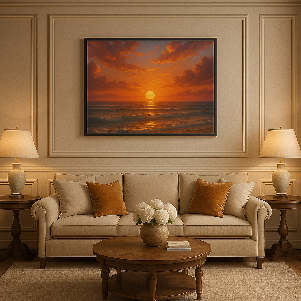 Luxury Sunset Beach Wall Art – Coastal Ocean Canvas Print for Living Room, Bedroom, or Office Décor