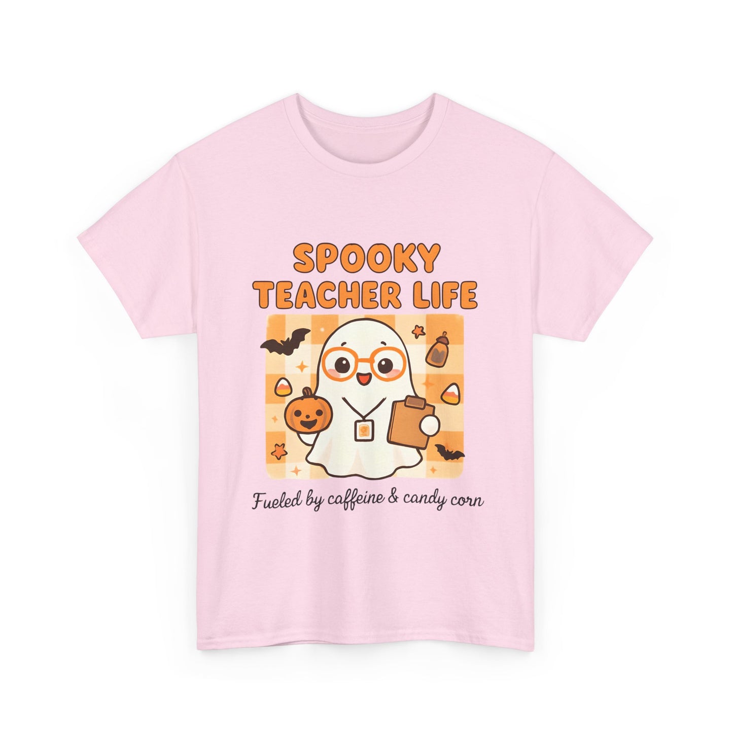 Spooky Teacher Life Halloween Unisex T-Shirt – Cute Ghost Teacher Tee Fueled by Caffeine & Candy Corn – Fall Teacher Shirt