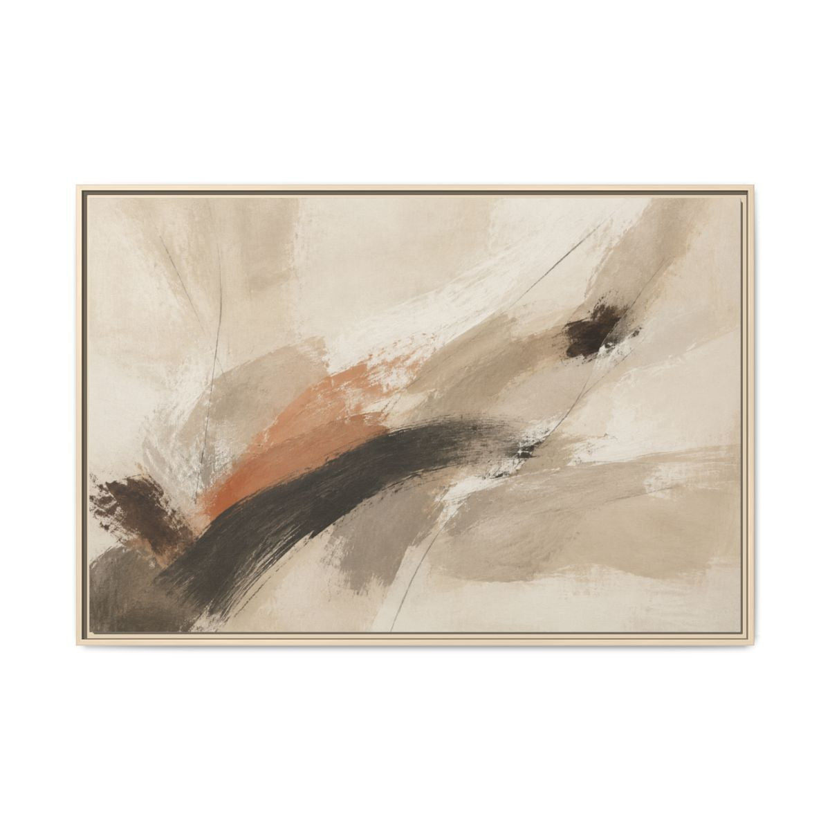 Neutral Abstract Horizontal Framed Canvas | Stillness in Motion No. 14