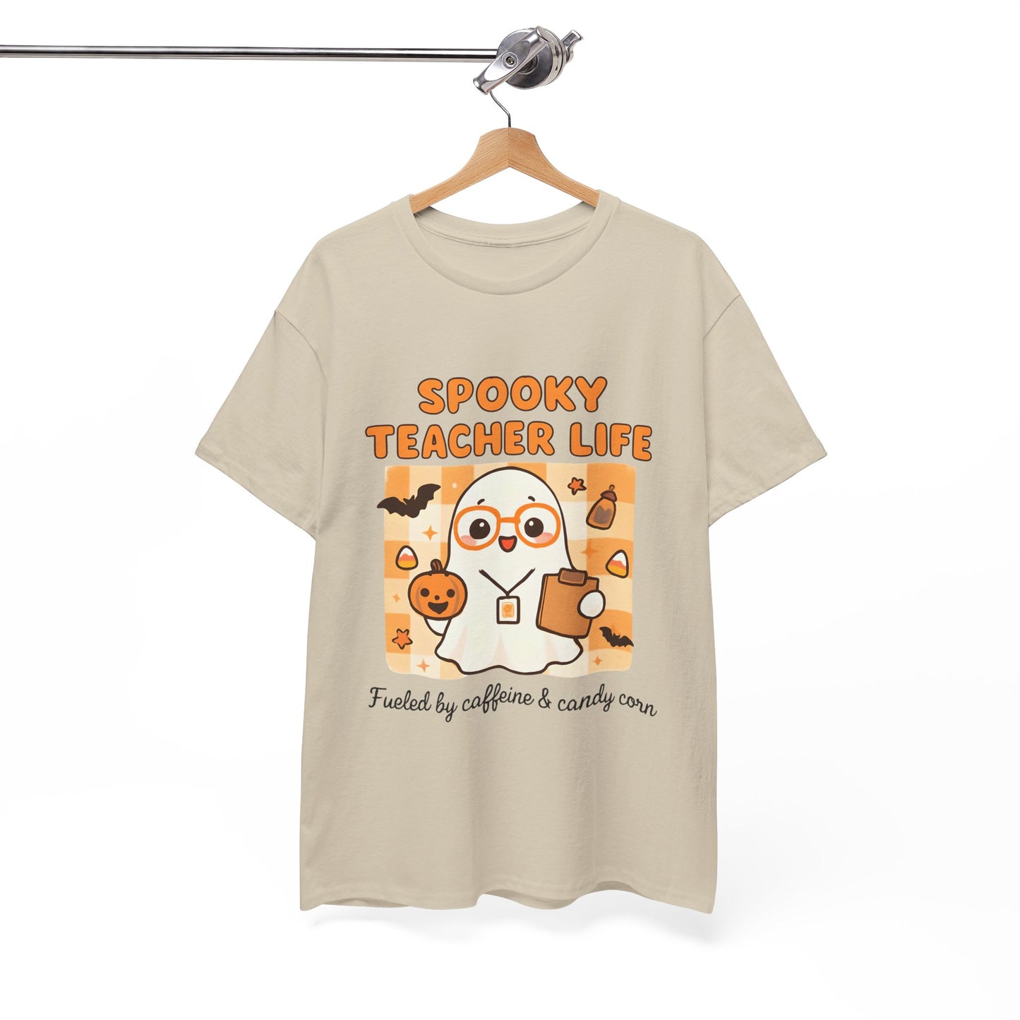 Spooky Teacher Life Halloween Unisex T-Shirt – Cute Ghost Teacher Tee Fueled by Caffeine & Candy Corn – Fall Teacher Shirt