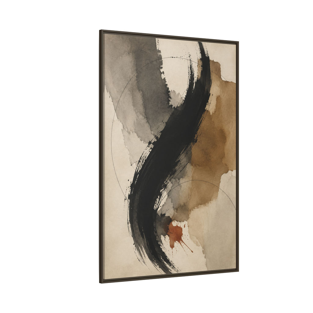 Obsidian Current No. 21 – Black & Neutral Abstract Floating Frame Canvas Art