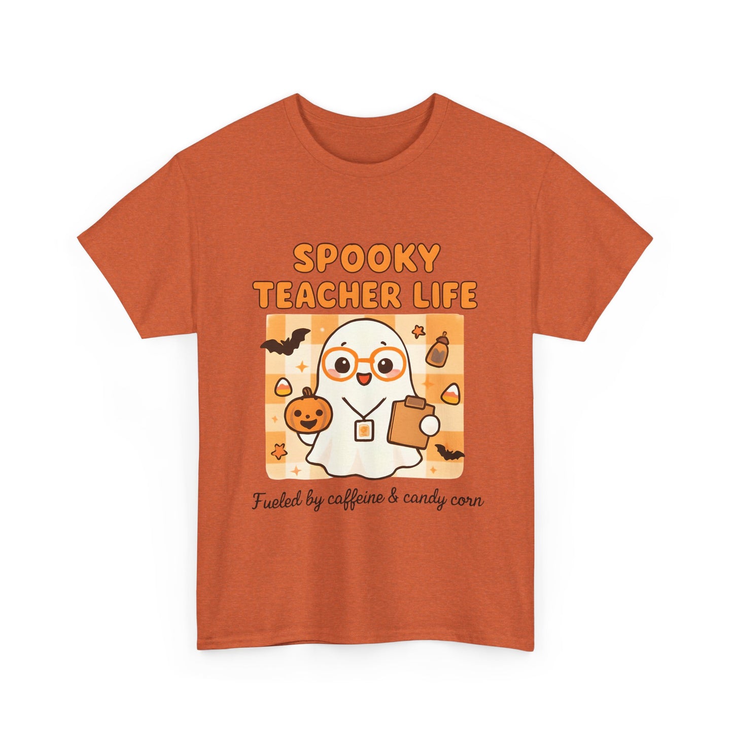 Spooky Teacher Life Halloween Unisex T-Shirt – Cute Ghost Teacher Tee Fueled by Caffeine & Candy Corn – Fall Teacher Shirt