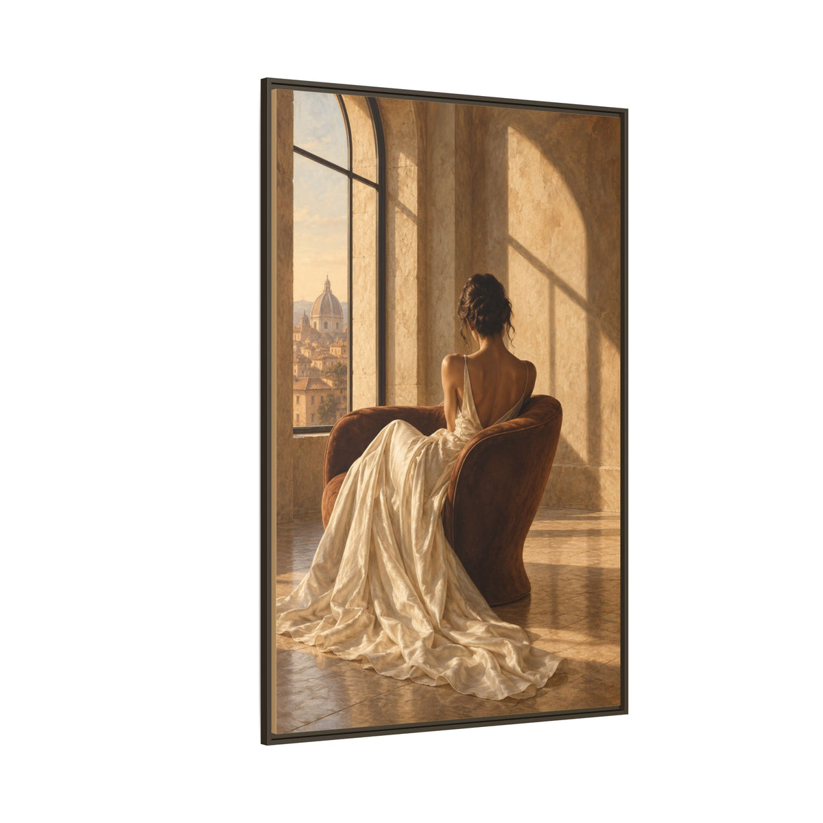 Golden Hour No. 36 | Woman in Ivory Floating Frame Canvas Wall Art