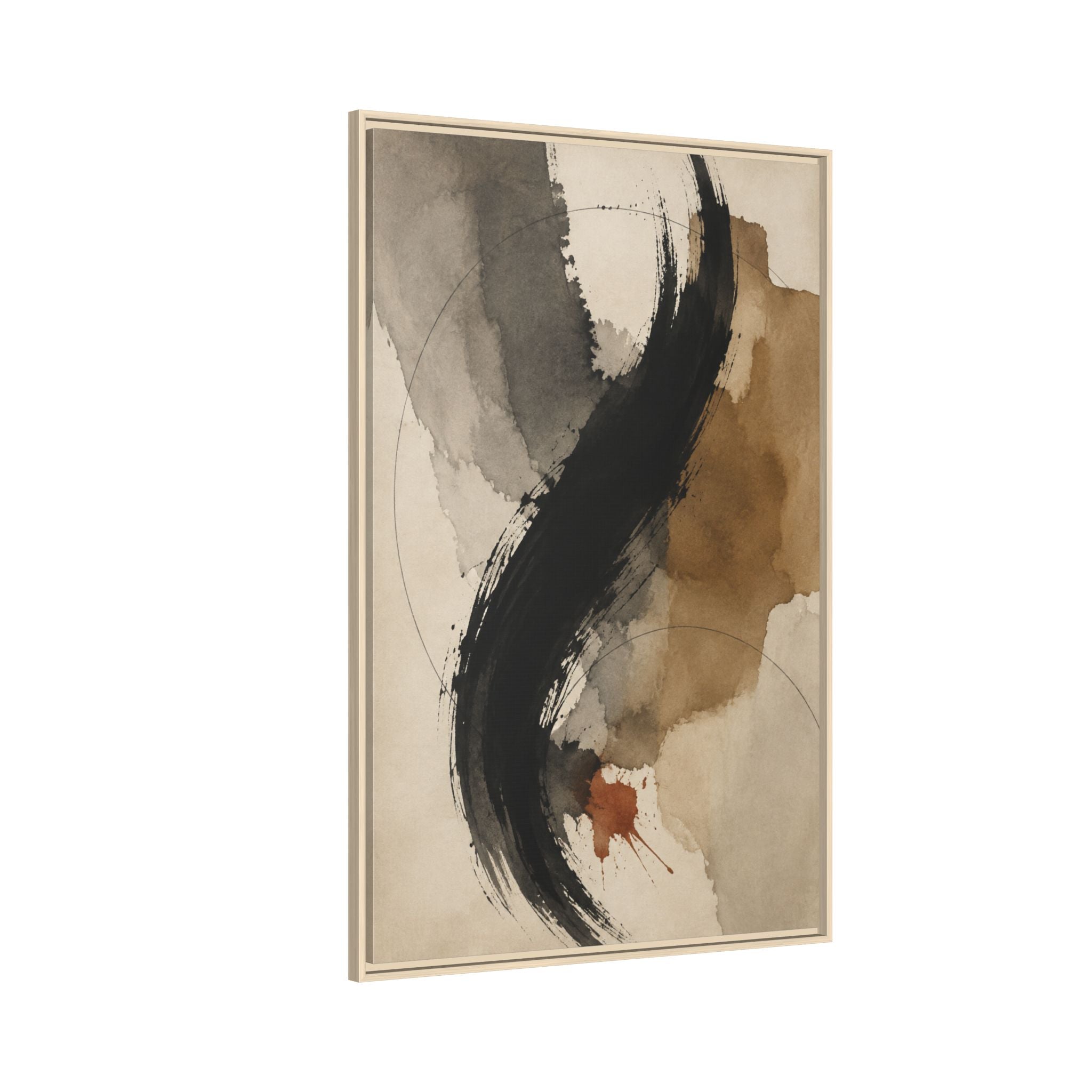 Obsidian Current No. 21 – Black & Neutral Abstract Floating Frame Canvas Art