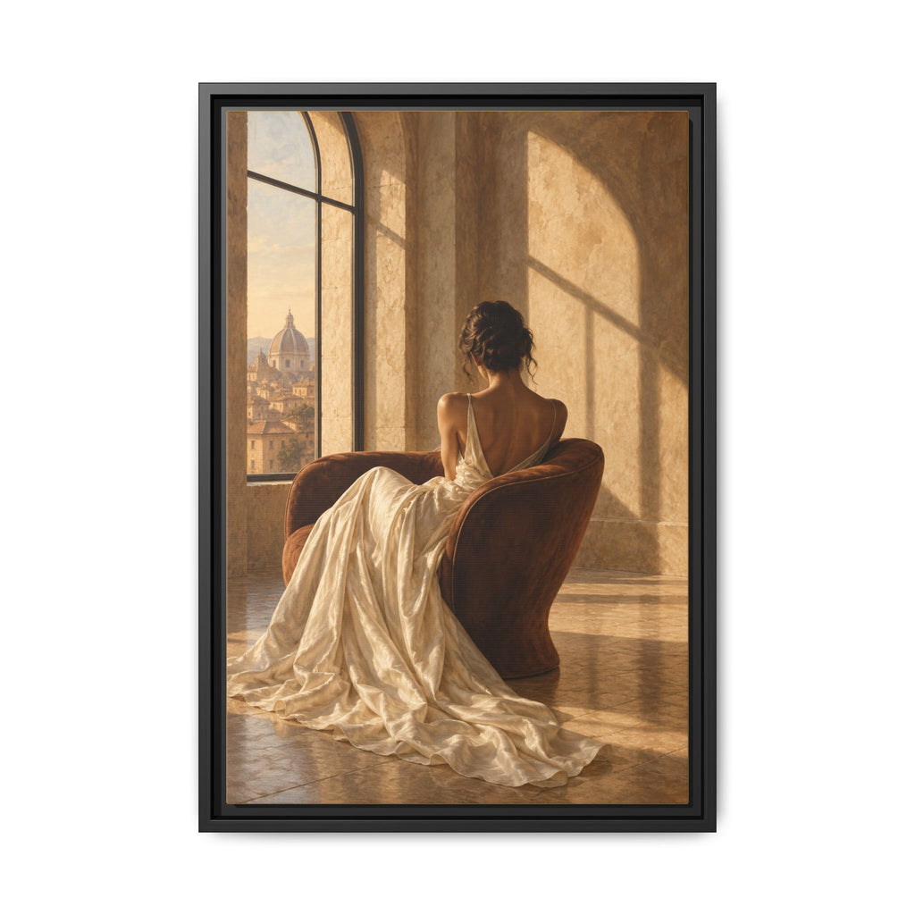 Golden Hour No. 36 | Woman in Ivory Floating Frame Canvas Wall Art