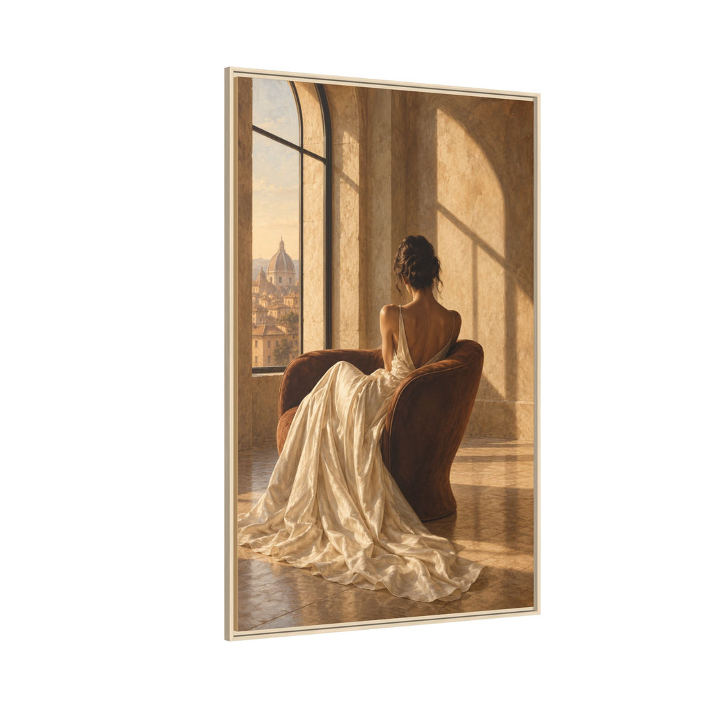 Golden Hour No. 36 | Woman in Ivory Floating Frame Canvas Wall Art