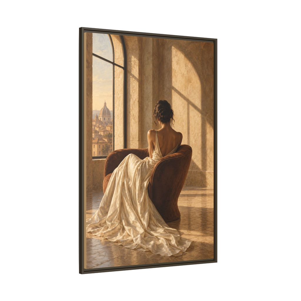 Golden Hour No. 36 | Woman in Ivory Floating Frame Canvas Wall Art