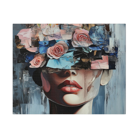 Abstract Floral Beauty: Modern Woman with Rose-Covered Eyes - Bold Wall Art Canvas