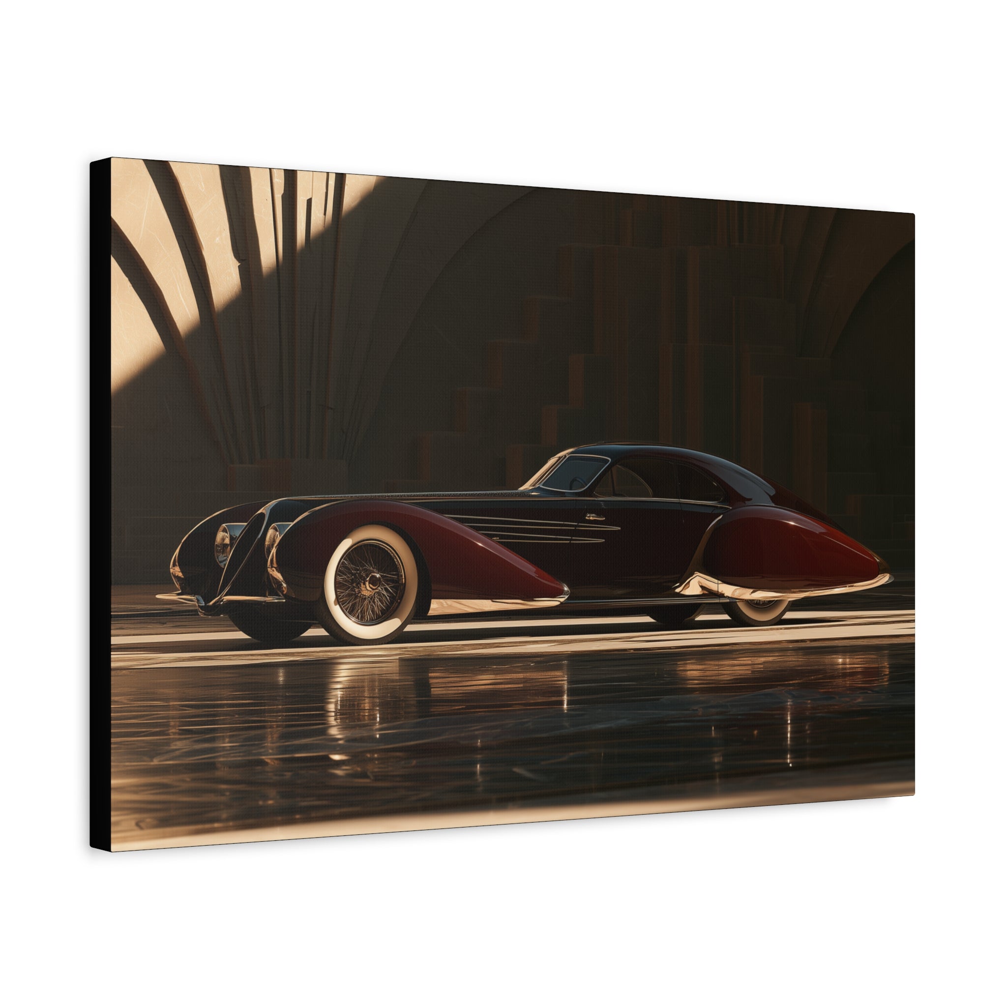 No. 7 Art Deco Vintage Car Canvas Art | Luxury Retro Automotive Print | Sleek Black & Crimson Pre-War Streamliner Decor