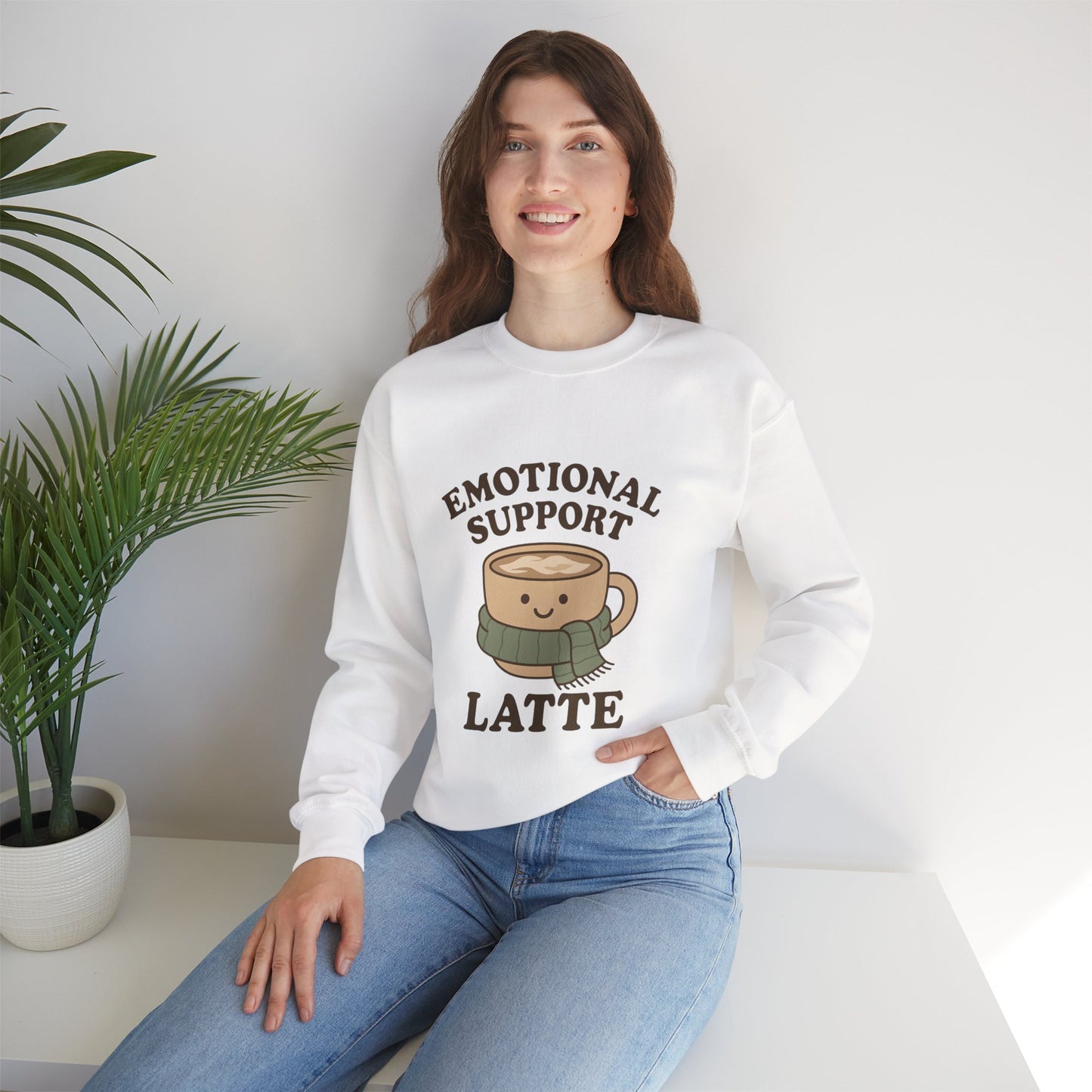 Emotional Support Latte Sweatshirt – Cozy Fall Crewneck for Coffee Lovers, Aesthetic Oversized Pullover