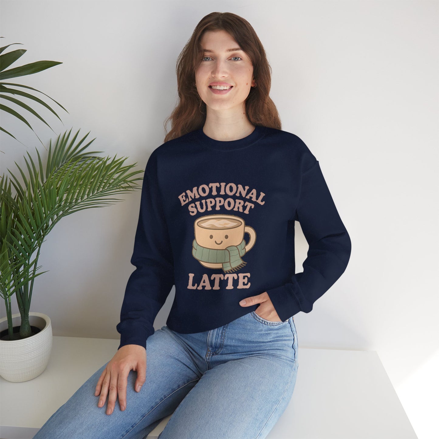 Emotional Support Latte Sweatshirt – Cozy Fall Crewneck for Coffee Lovers, Aesthetic Oversized Pullover