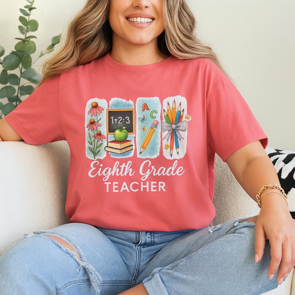 Personalized Eighth Grade Teacher Shirt with Name | Custom Grade Back to School Tee | Cute Gift for Teachers | Teacher Appreciation Shirt