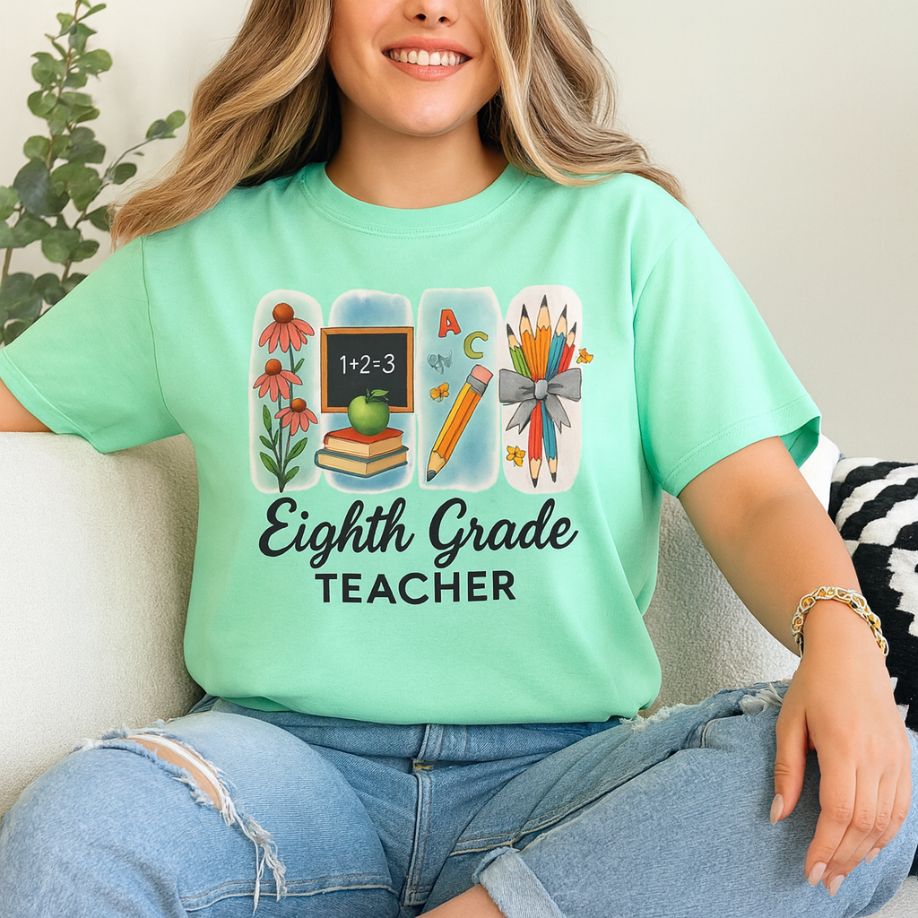 Personalized Eighth Grade Teacher Shirt with Name | Custom Grade Back to School Tee | Cute Gift for Teachers | Teacher Appreciation Shirt