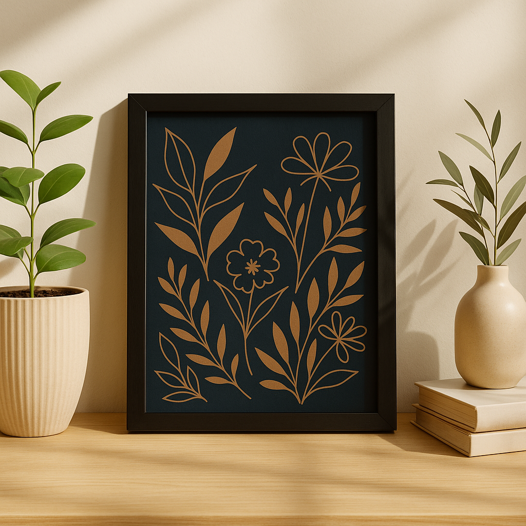 Midnight Garden Botanical Wall Art – Minimalist Floral Line Art Canvas Print, Modern Nature-Inspired Home Décor