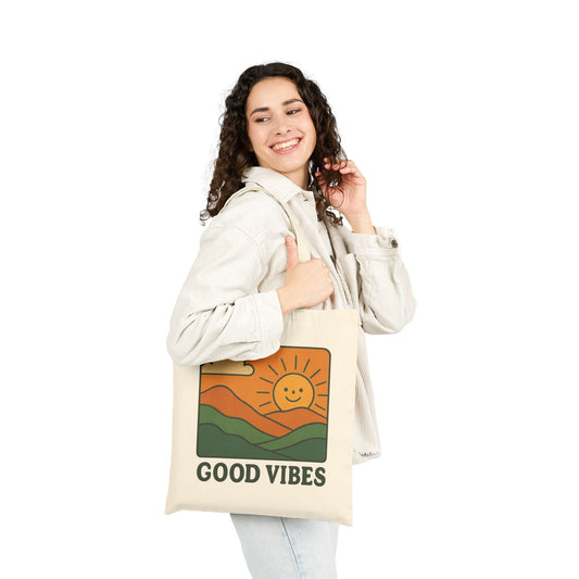Good Vibes Tote Bag – Eco-Friendly Canvas Bag with Retro Sunshine Design | Reusable Shopping & Everyday Carry Bag