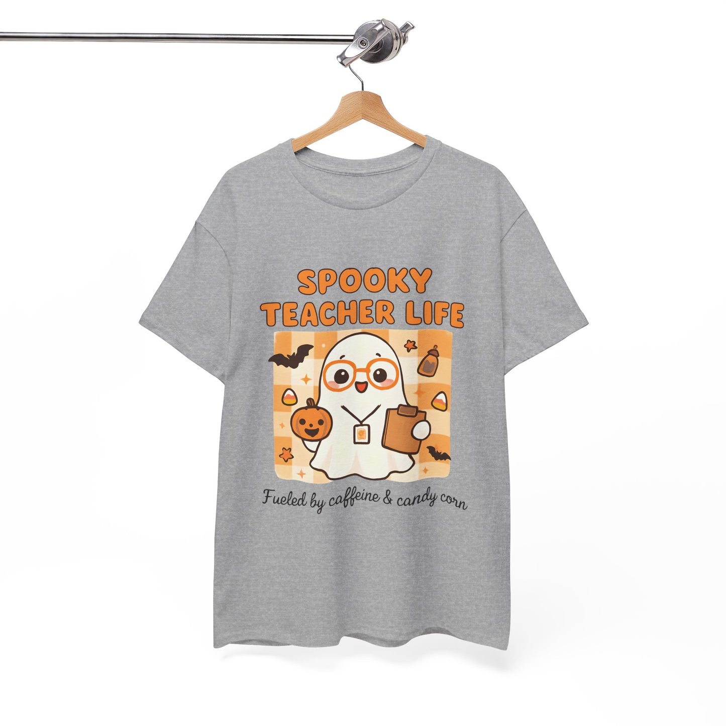 Spooky Teacher Life Halloween Unisex T-Shirt – Cute Ghost Teacher Tee Fueled by Caffeine & Candy Corn – Fall Teacher Shirt