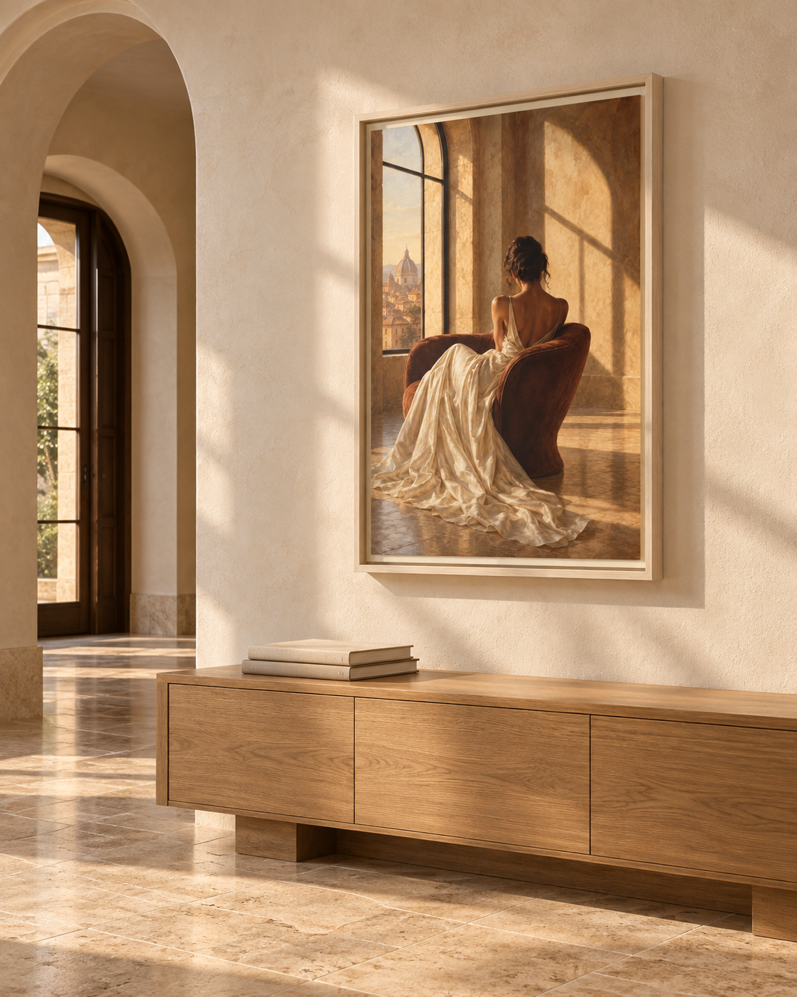 Golden Hour No. 36 | Woman in Ivory Floating Frame Canvas Wall Art