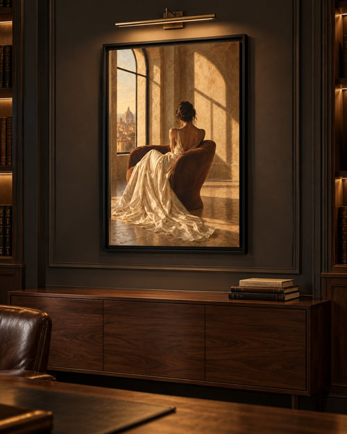 Golden Hour No. 36 | Woman in Ivory Floating Frame Canvas Wall Art