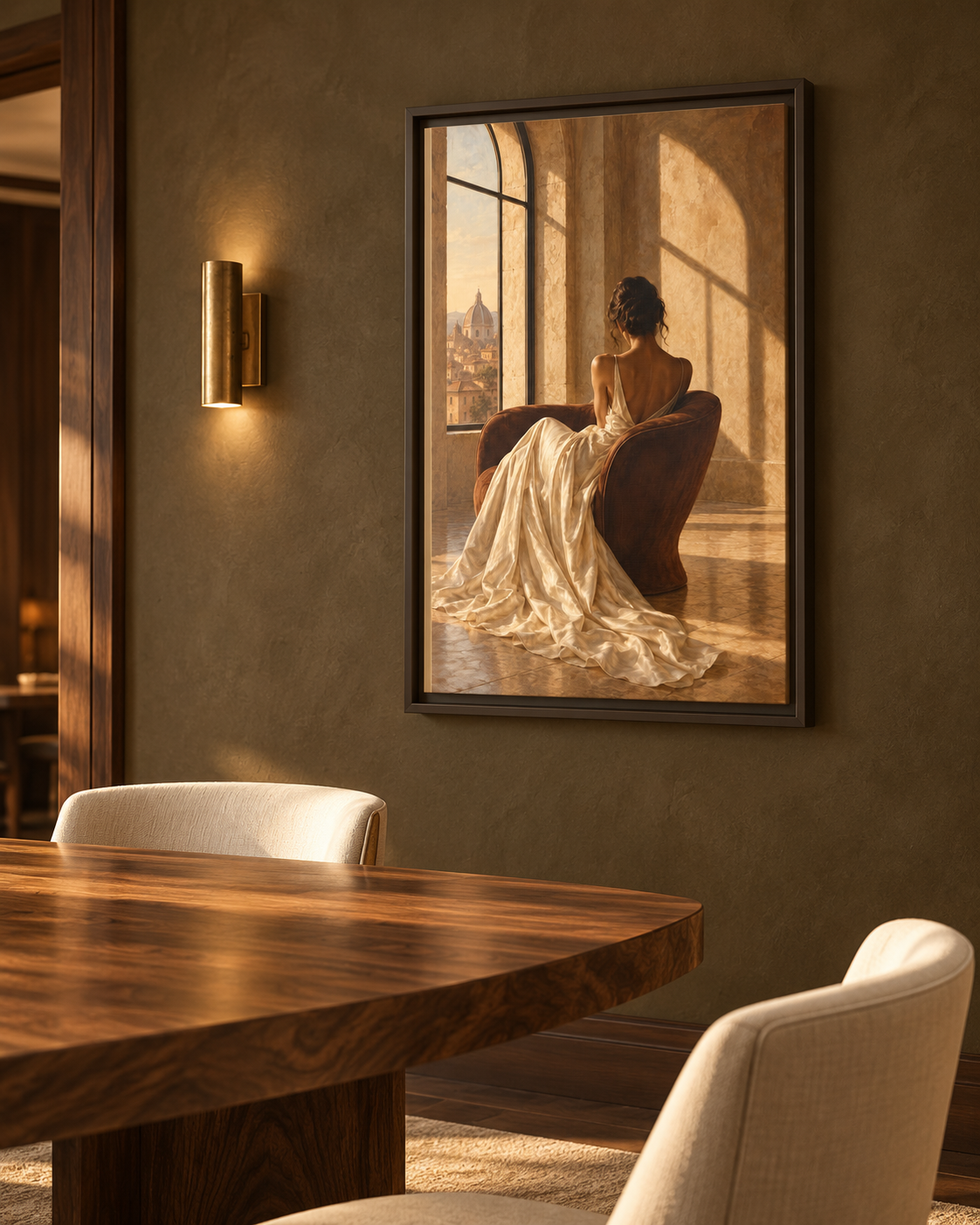 Golden Hour No. 36 | Woman in Ivory Floating Frame Canvas Wall Art