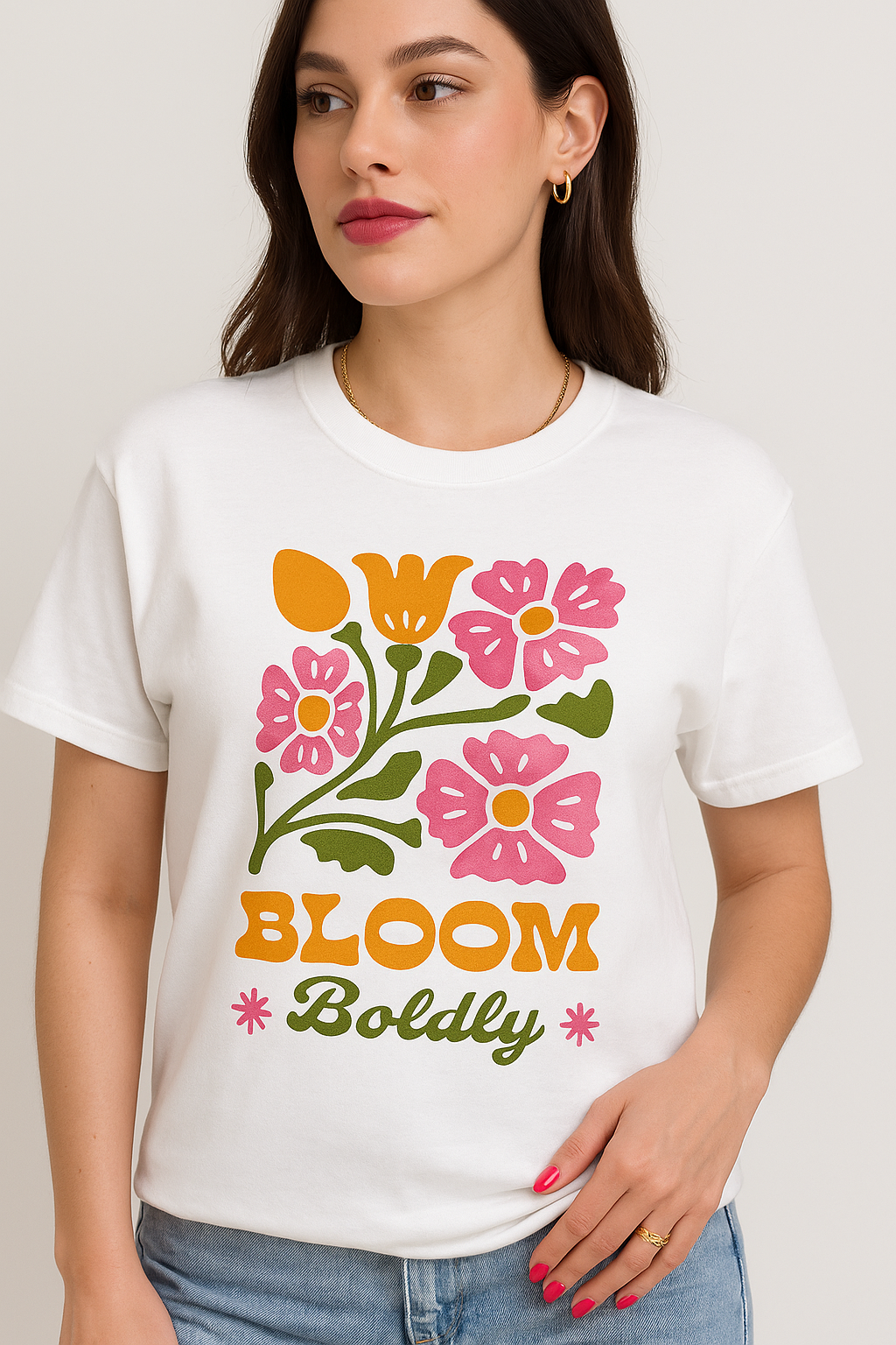 Bloom Boldly Graphic Tee – Retro Floral Aesthetic Shirt for Women | Cottagecore Garden T-Shirt