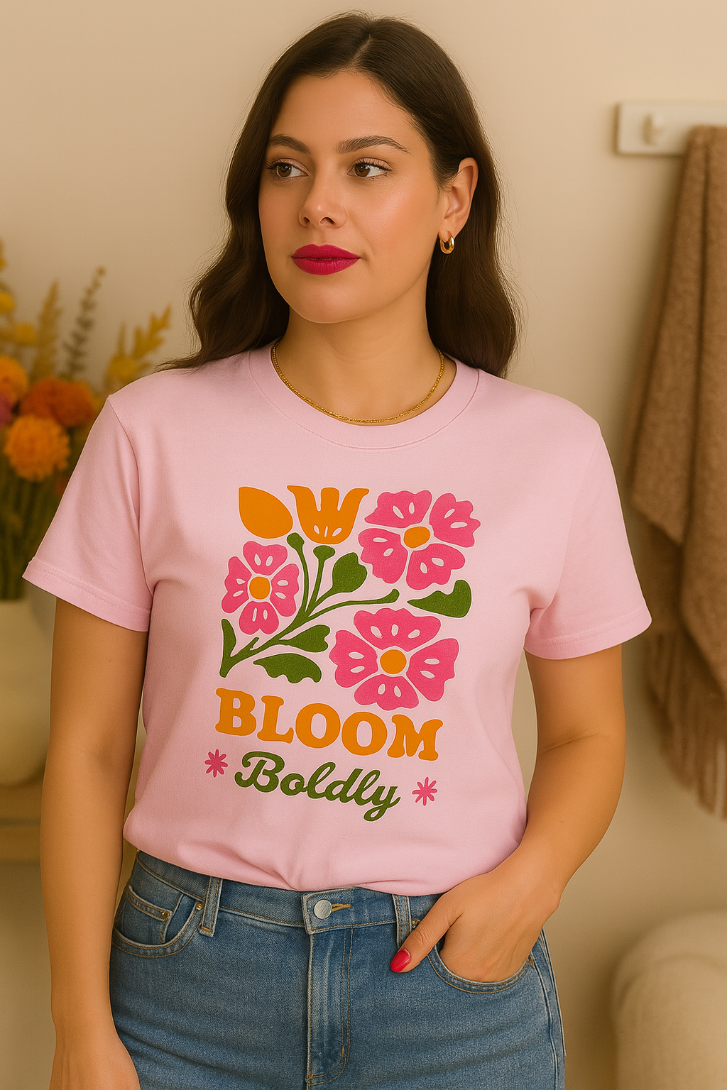 Bloom Boldly Graphic Tee – Retro Floral Aesthetic Shirt for Women | Cottagecore Garden T-Shirt