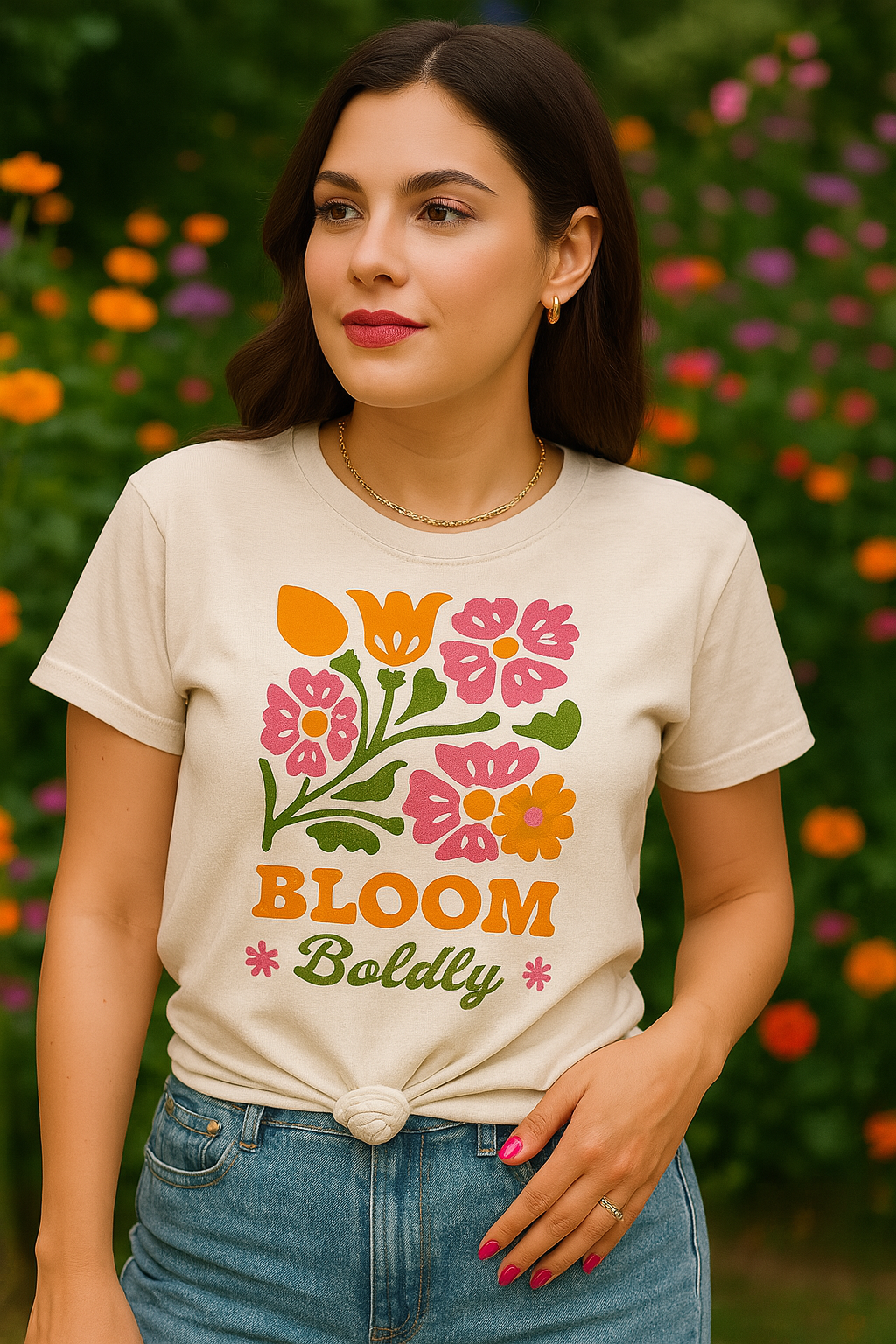 Bloom Boldly Graphic Tee – Retro Floral Aesthetic Shirt for Women | Cottagecore Garden T-Shirt