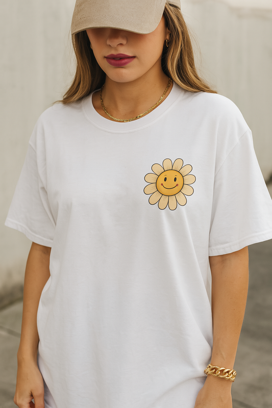 "Happy Is The New Rich T-Shirt – Smiley Face Front & Retro Quote Back | Positive Vibes Tee"
