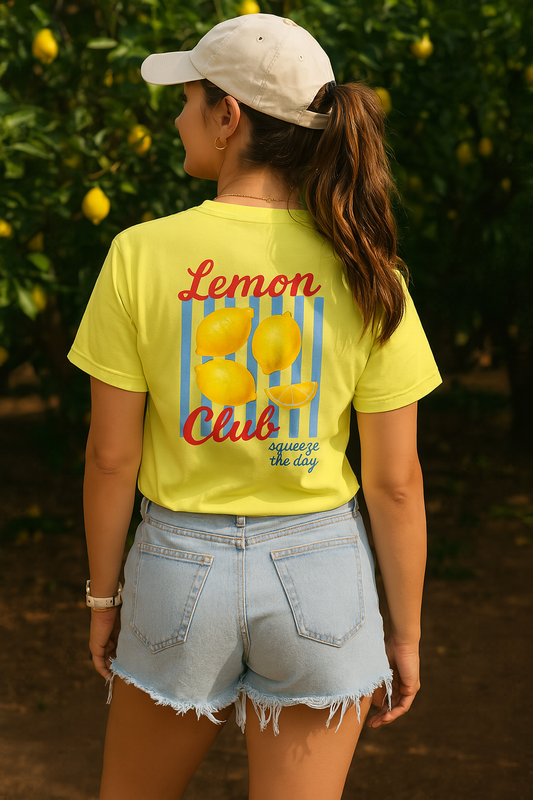 Lemon Club Graphic Tee – Retro Aesthetic Summer Shirt | “Squeeze the Day” Cute Fruit T-Shirt for Women