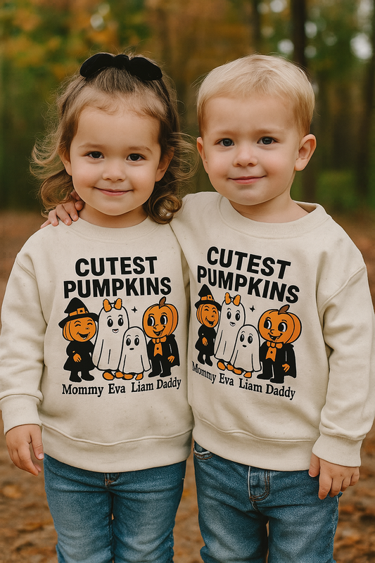 Cutest Pumpkins Kids Halloween Sweatshirt, Matching Family Ghost Pumpkin Shirt, Toddler and Kids Fall Outfit, Personalized Halloween Top