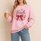 Cute Teacher Long Sleeve Shirt – Floral Teach Bow Sweatshirt – Teacher Appreciation Gift Idea- Teacher Long Sleeve Tee, Educator Gift, Cute Teacher Shirt, Classroom Style, Teacher Appreciation