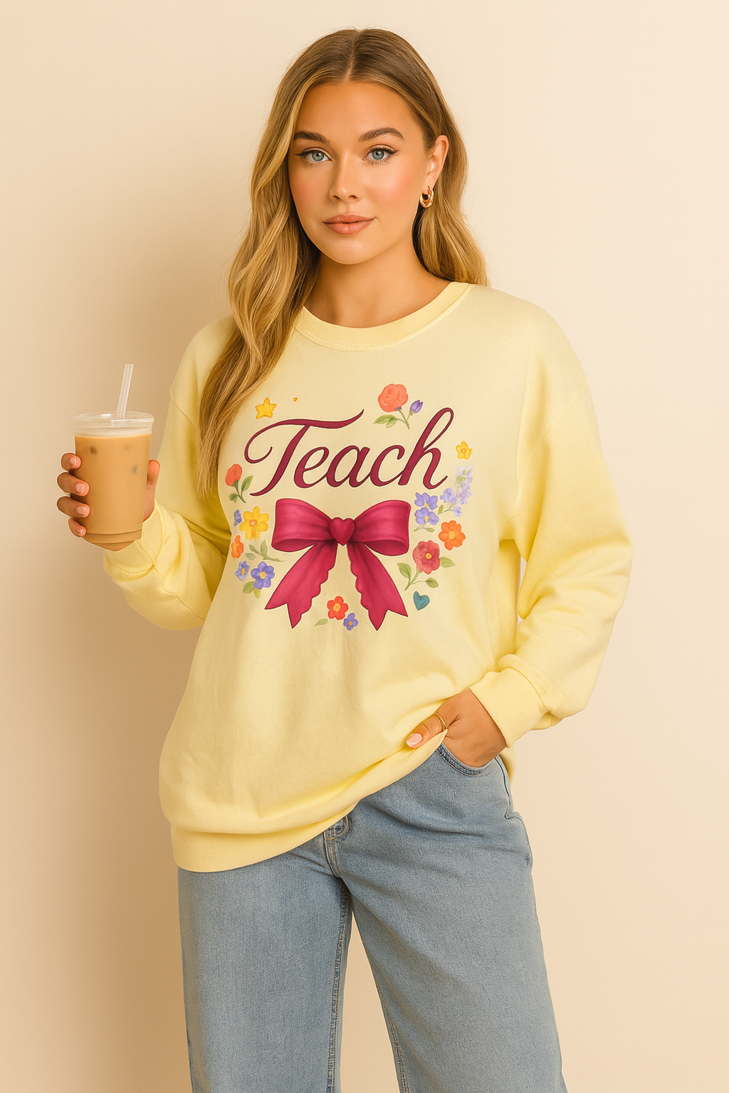 Cute Teacher Long Sleeve Shirt – Floral Teach Bow Sweatshirt – Teacher Appreciation Gift Idea- Teacher Long Sleeve Tee, Educator Gift, Cute Teacher Shirt, Classroom Style, Teacher Appreciation