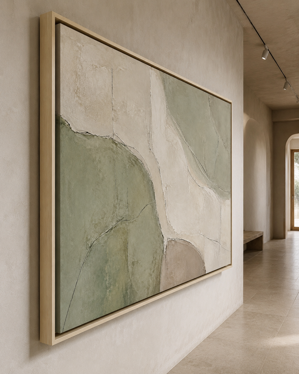 Still Terrain No. 19 – Sage Green Abstract Floating Frame Canvas Wall Art
