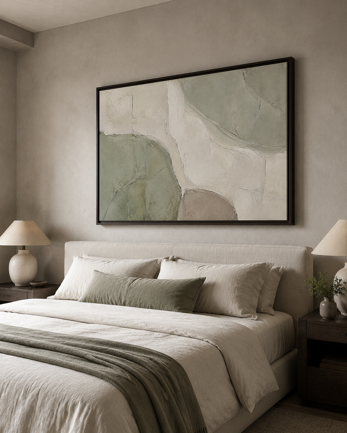 Still Terrain No. 19 – Sage Green Abstract Floating Frame Canvas Wall Art