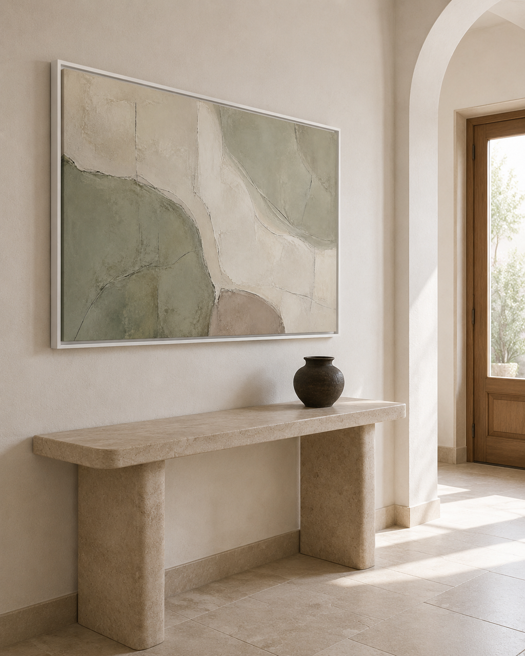 Still Terrain No. 19 – Sage Green Abstract Floating Frame Canvas Wall Art