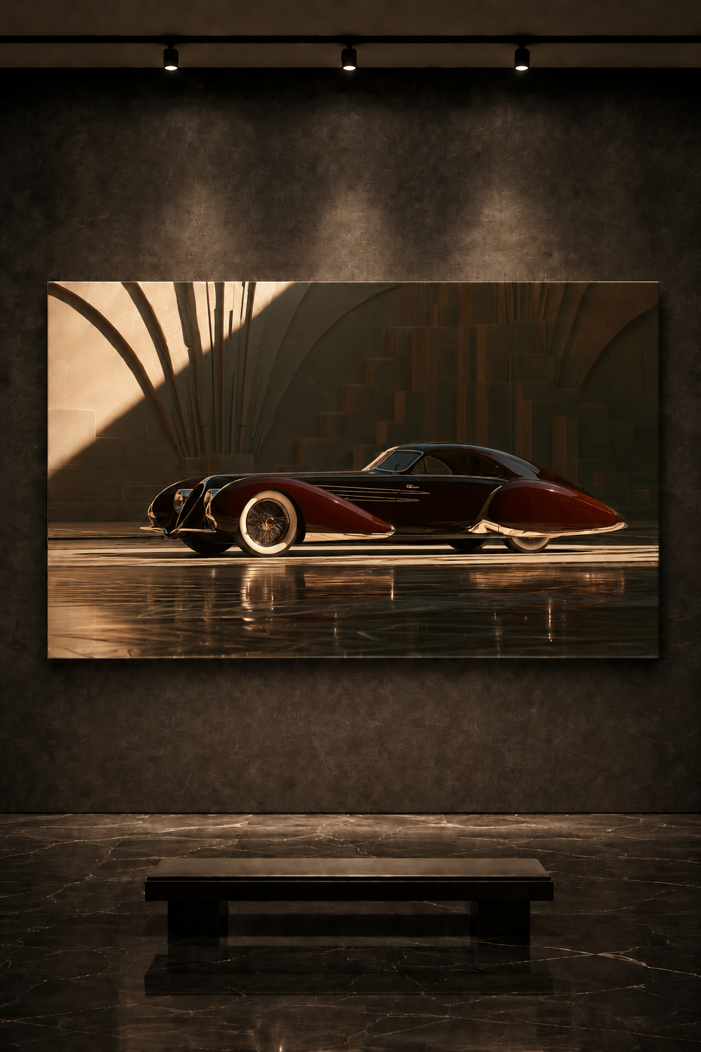 No. 7 Art Deco Vintage Car Canvas Art | Luxury Retro Automotive Print | Sleek Black & Crimson Pre-War Streamliner Decor