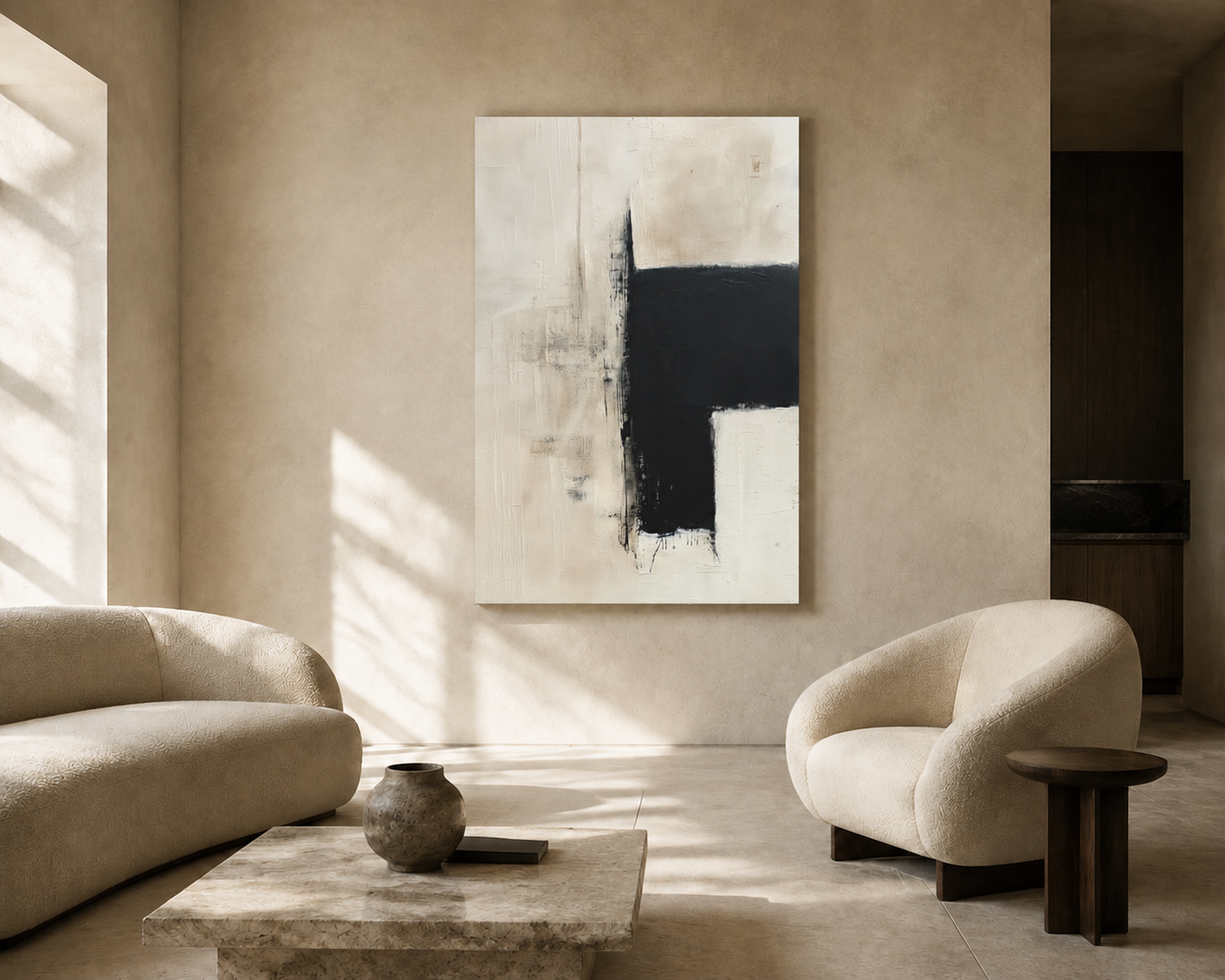 The Charcoal Accent No. 4 — Minimalist Gesso Abstract Canvas Art