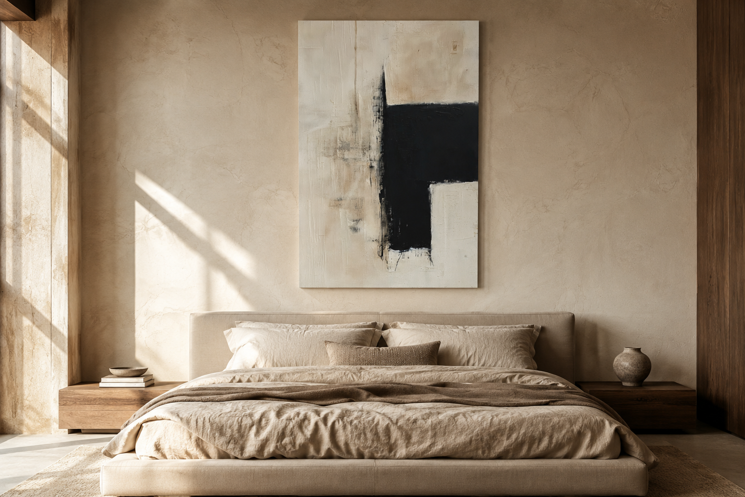 The Charcoal Accent No. 4 — Minimalist Gesso Abstract Canvas Art