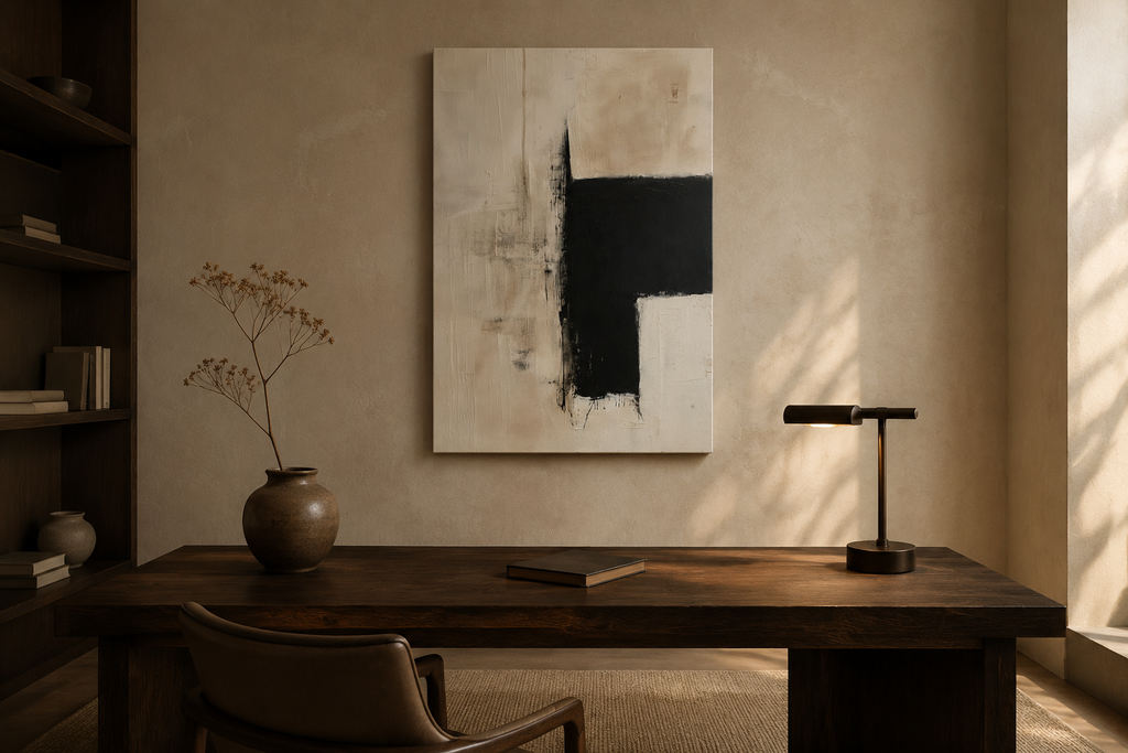 The Charcoal Accent No. 4 — Minimalist Gesso Abstract Canvas Art