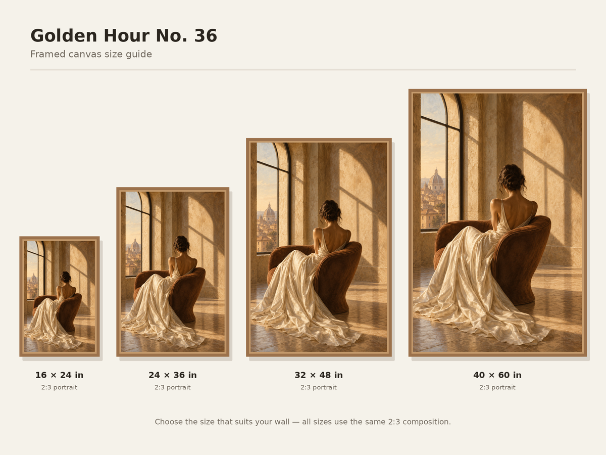 Golden Hour No. 36 | Woman in Ivory Floating Frame Canvas Wall Art