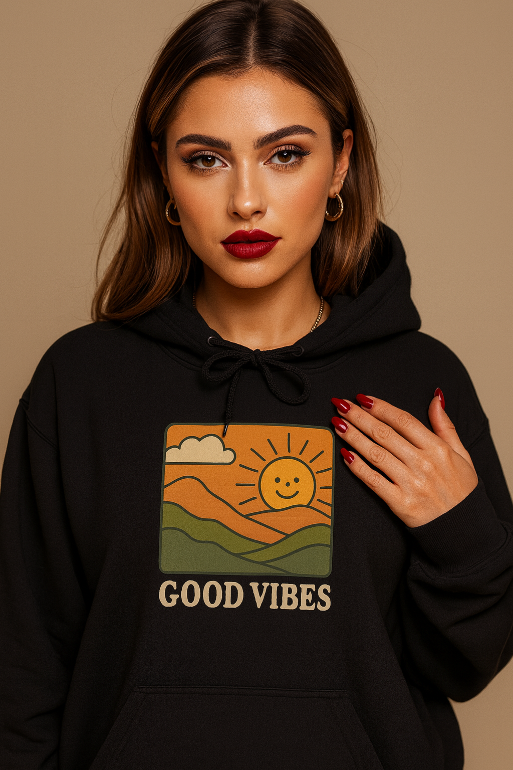 Good Vibes Retro Hoodie – Unisex Oversized Vintage Graphic Sweatshirt