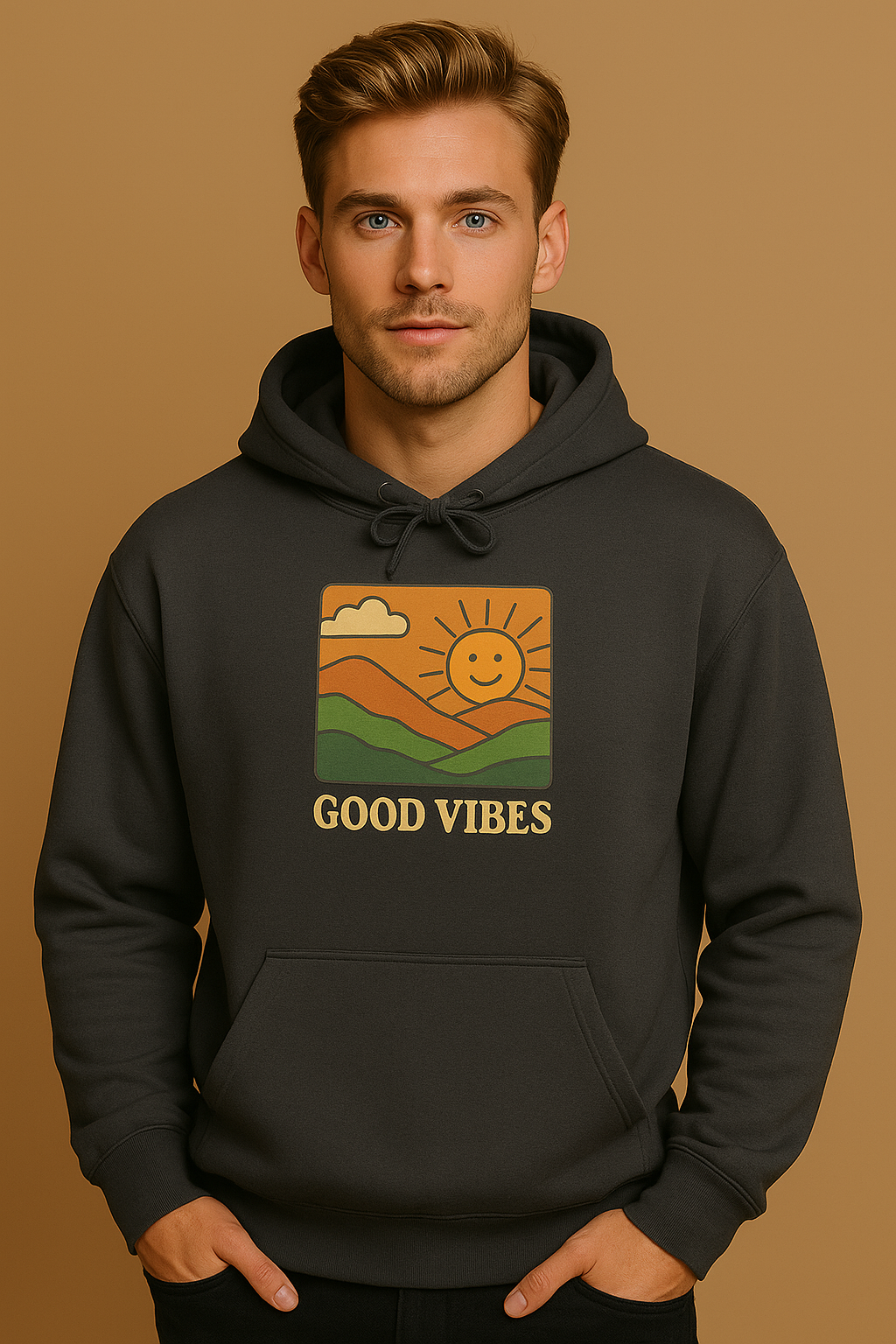 Good Vibes Retro Hoodie – Unisex Oversized Vintage Graphic Sweatshirt