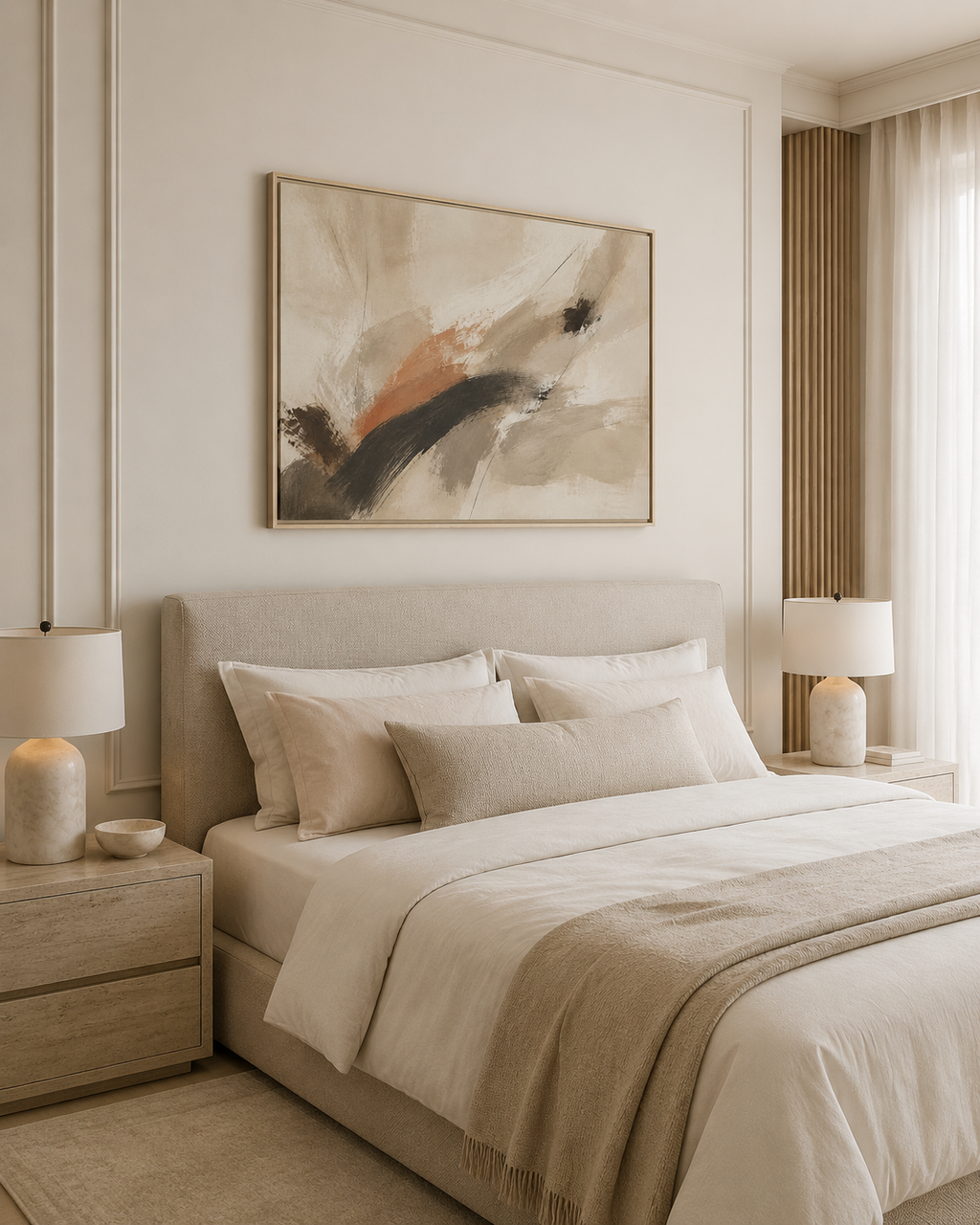 Neutral Abstract Horizontal Framed Canvas | Stillness in Motion No. 14